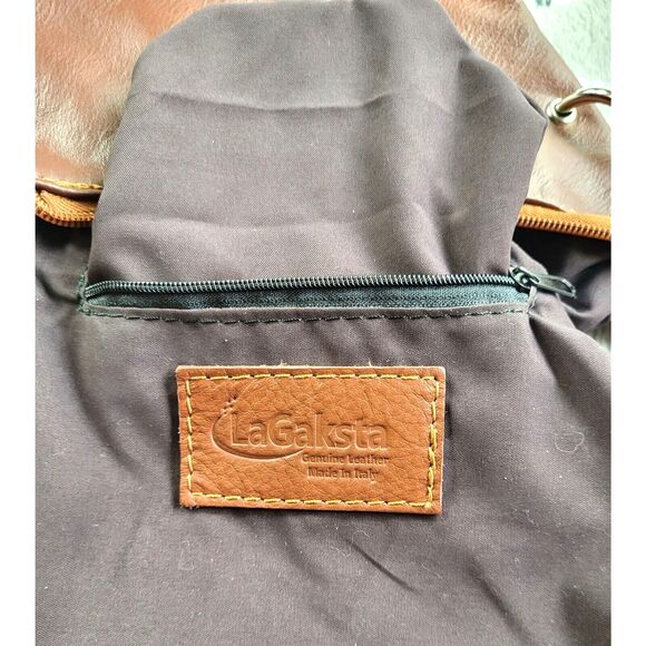 Florence Italian Leather asymmetric colorblock two tone brown crossbody NEW - Picture 7 of 11